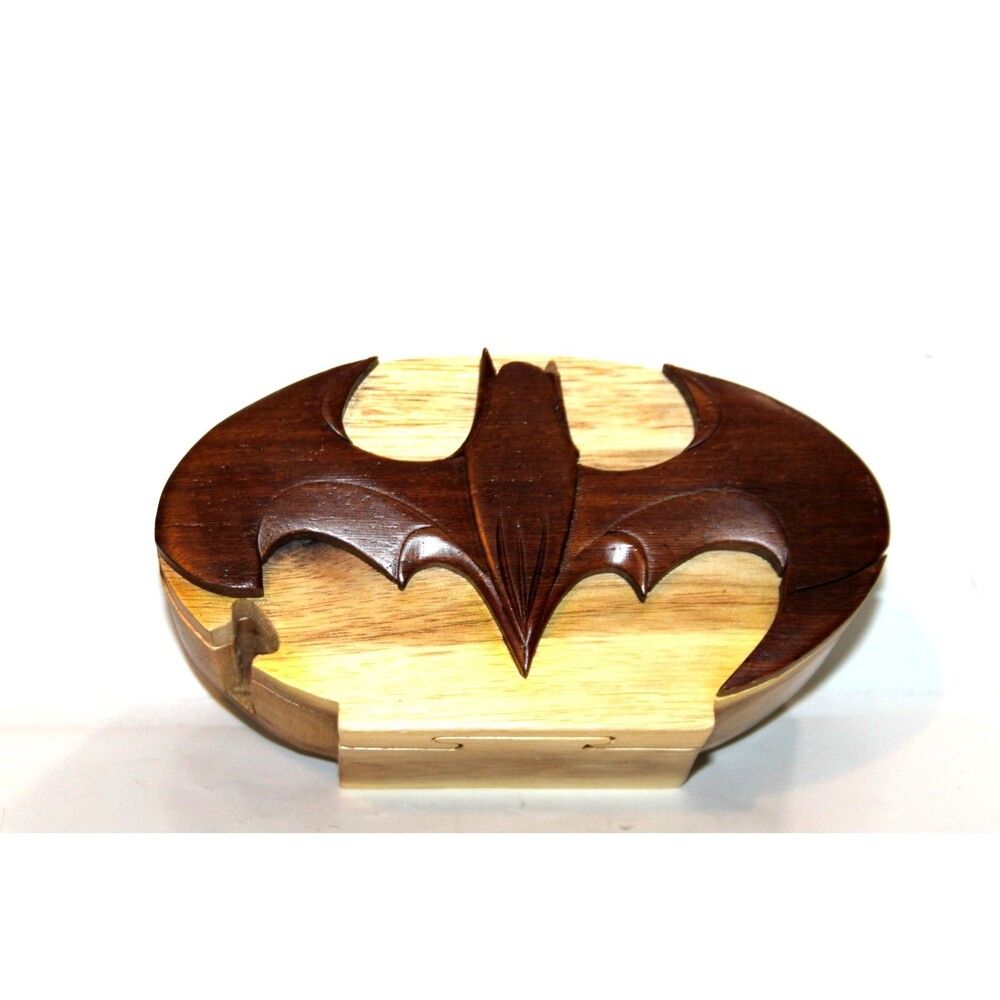 Batman Wood Secret Puzzle Box Handmade Hidden Compartment Trinket Jewelry Gift